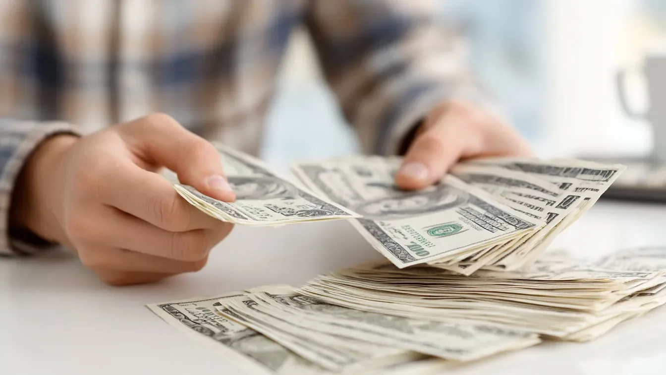 Hands counting US banknotes