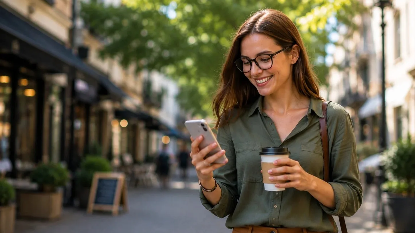 A woman checking a loan offer on her phone